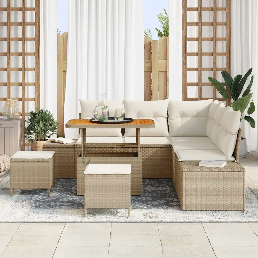 Set Divano da Giardino con cuscino 8 pcs Beige polyrattan