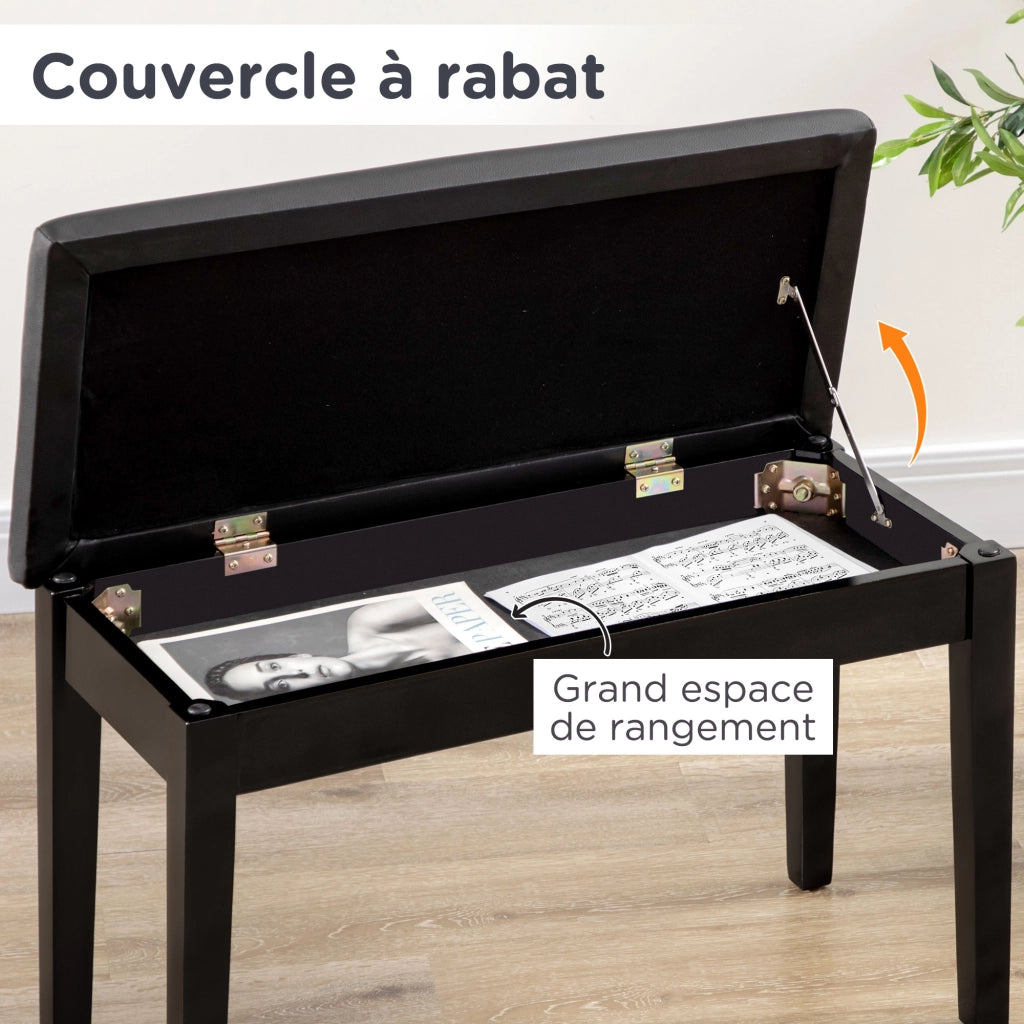 Panca da piano con seduta imbottita ¨C Minimal ¨C 75x35x49, nero, massello