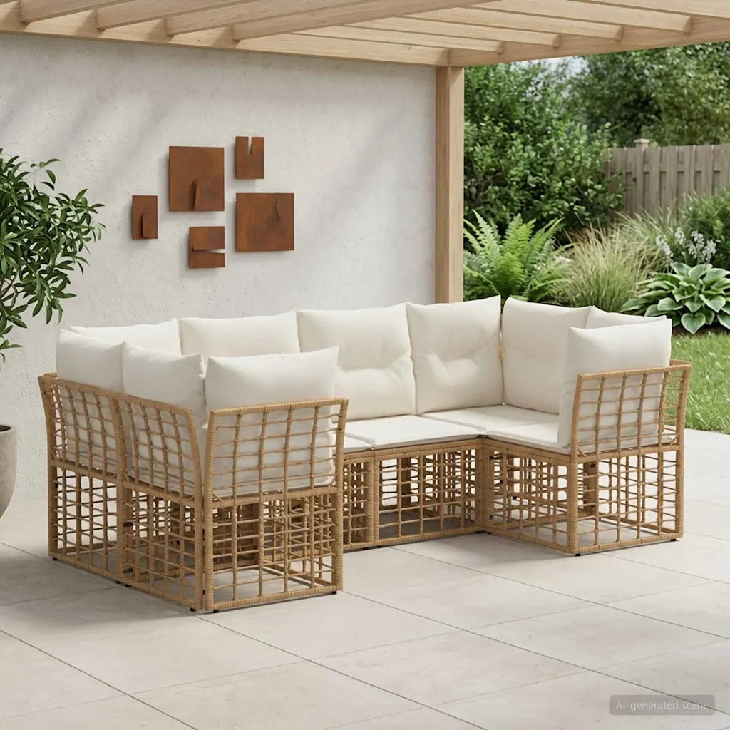 Set di divani da esterno con cuscino 6 pcs Naturale Poliestere