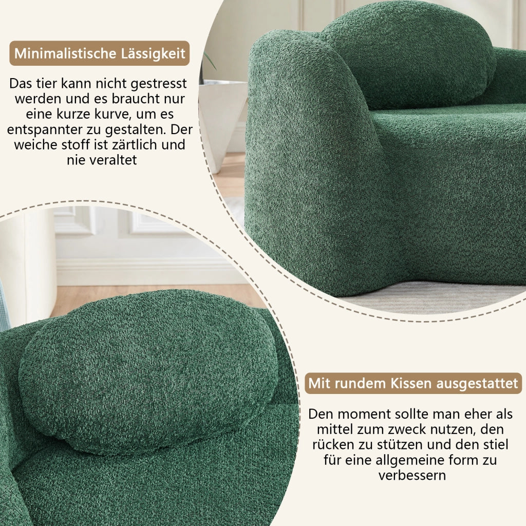 Scaffale in tessuto teddy con design arrotondato, imbottitura in schiuma elastica, per soggiorno e studio, verde