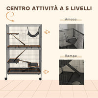 Gabbia per Roditori 80x52x128 cm con 4 Ingressi a Livelli Multipli in Metallo e PP Grigio