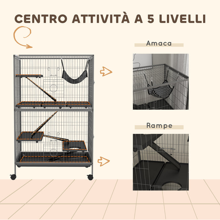 Gabbia per Roditori 80x52x128 cm con 4 Ingressi a Livelli Multipli in Metallo e PP Grigio
