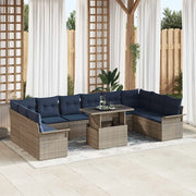 Set Divano da Giardino con cuscino 11 pcs Grigio Poly Rattan