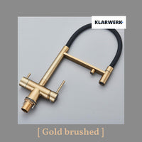 Lana | Rubinetto allungabile nero oro a 3 vie |Miscelatore cucina per acqua potabile in acciaio inossidabile - Girevole a 360° | Filtra 3 connessioni