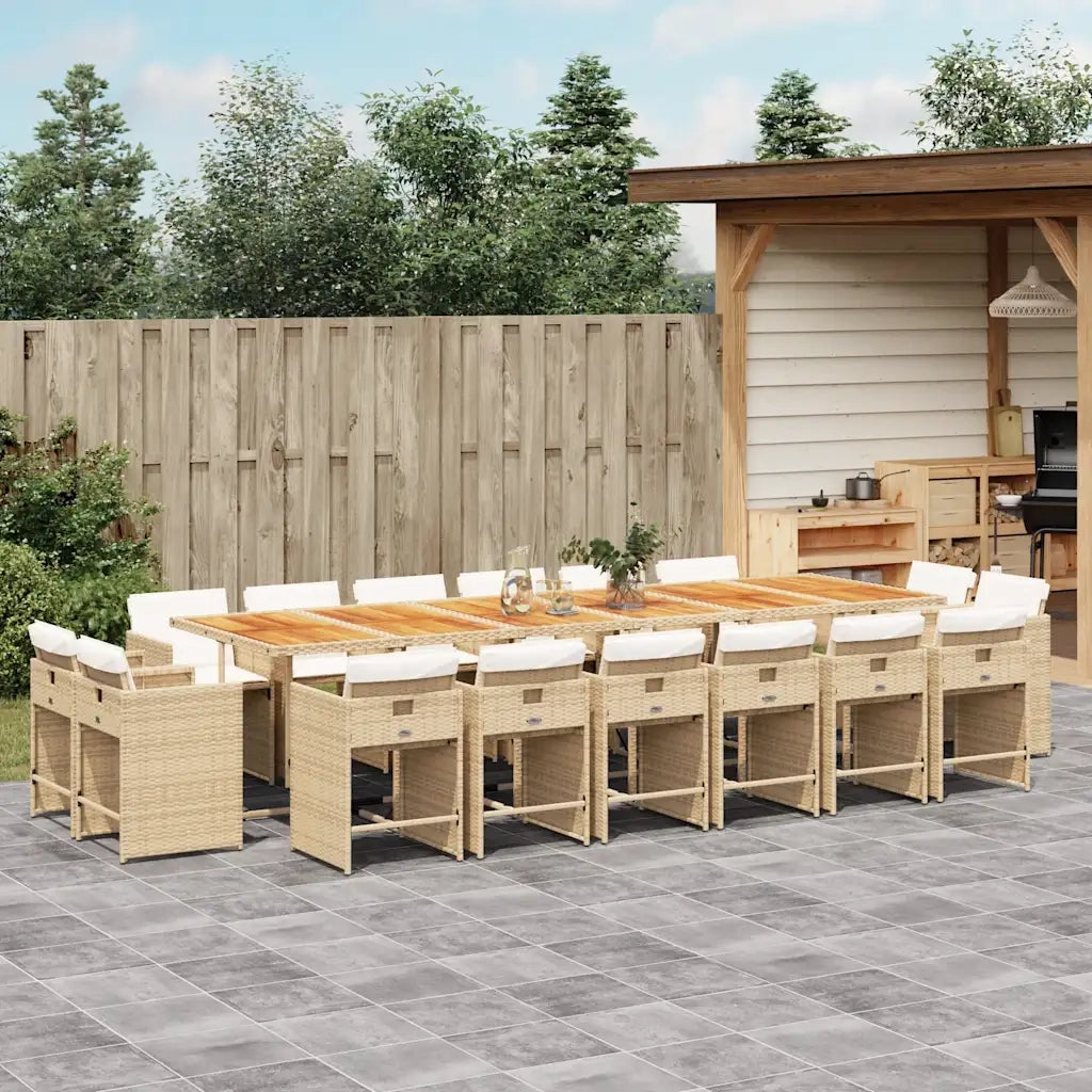 Set da Pranzo da Giardino 17 pz con Cuscini Beige in Polyrattan 3211252