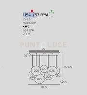 SOSP. CROMO 7 LUCI RETTANGOLARE VETRI (4 PICCOLI +3 MEDI) TUTTI AMBRA 1194CR-S7 RPM-AM