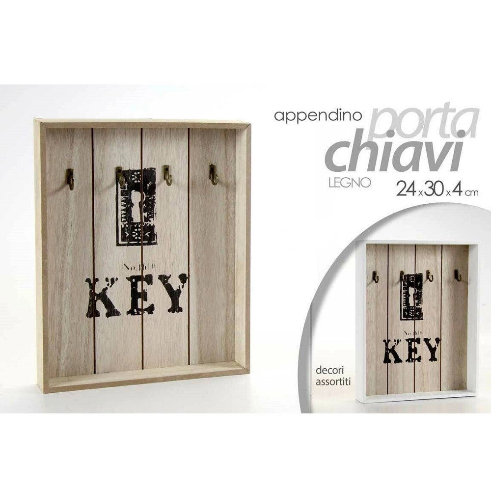 Trade Shop - Appendino Porta Chiavi Parete Key Con Ganci In Legno 24x4x30cm Decori Ass 762338 -
