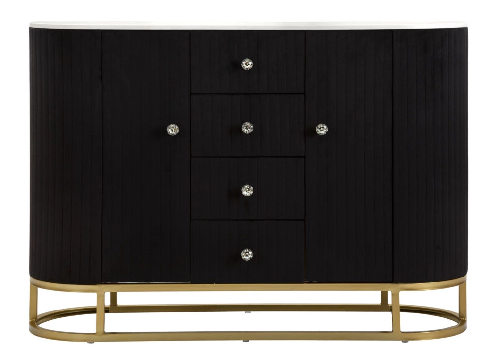 Consolle metallo dorato, tessuto nero e similmarmo, cassetti e ante 120x40x85cm Montpellier