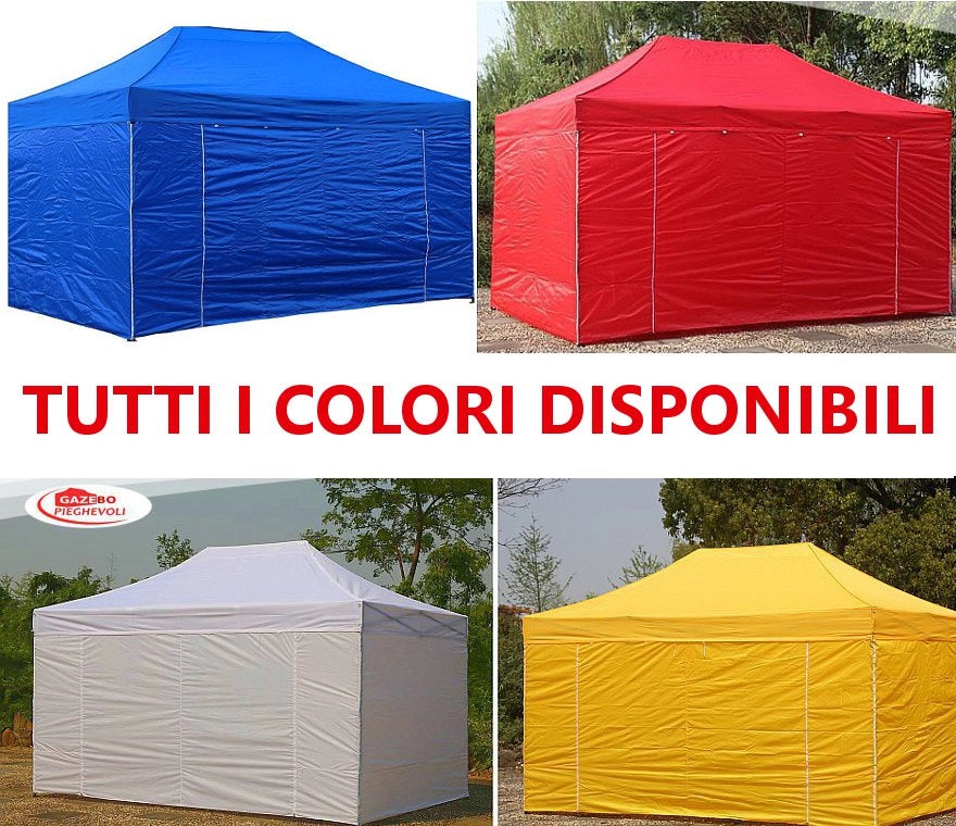 Gazebo 3x4,5 m verde pieghevole portatile estendibile richiudibile estensibile acciaio con laterali per fiere eventi stand chiosco tenda tendone mercato mercatino  