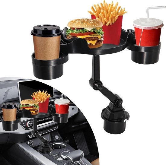 Houder per tazza regolabile 360 gradi per auto - tavolo con supporto per smartphone - estensione auto 3 in 1 - tavolo multifunzionale con gomma antiscivolo per auto