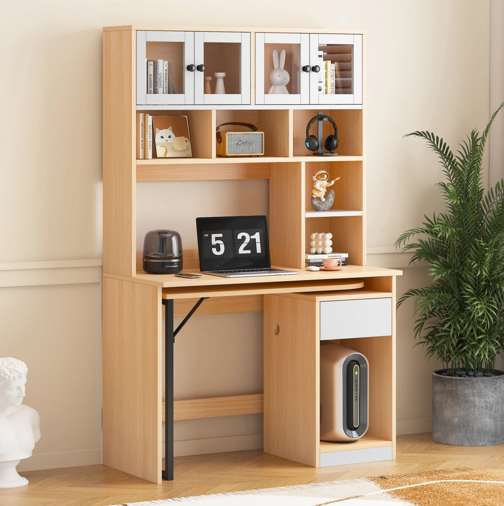 Scrivania per computer con contenitore 110x55x180 cm in MDF bianco naturale
