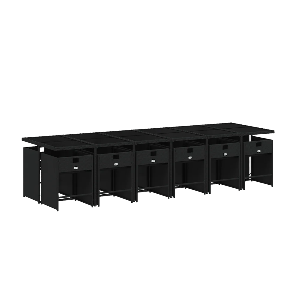 Set da Pranzo da Giardino 13pz con Cuscini Nero in Polyrattan 3211122