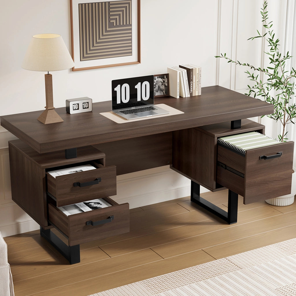 Scrivania da ufficio 135 x 54 cm con cassetti e vano raccoglitori