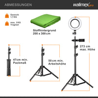 Walimex Set green screen per studio fotografico, sfondo verde, treppiedi, ring light, microfono per foto e video, incl accessori