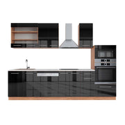 Cucina componibile Fame-Line Antracite lucido/Rovere dorato 300 cm con armadio alto, PL Marmo Vicco