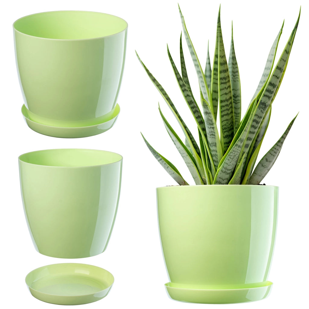 Vaso da fiori KADAX con sottovaso e coperchio in plastica, 20 cm, verde.