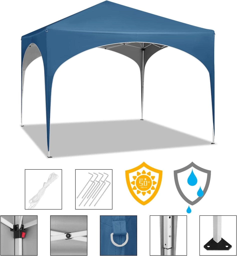 Gazebo da Giardino Richiudibile 3x3m Gazebo Esterno in Ferro Regolabile in Altezza Tendone con Soffitto Semicircolare Pieghevole Protezione Solare, Tende per eventi Facile da Montare Blu