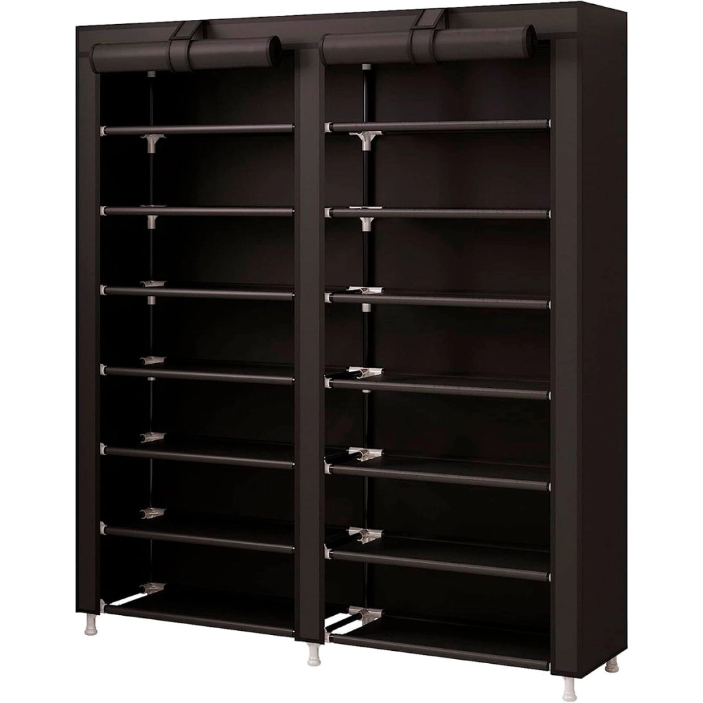 Scarpiera Tessuto per Scarpe con 2 Ante con Cerniera 125x92x28,5cm, 28 paia. Nero