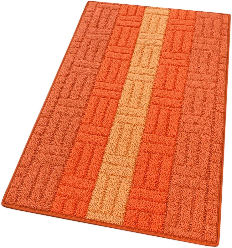 Tappeto Cucina Tessitura 3D Arancione Bordato Assorbente Antiscivolo 57x190 cm