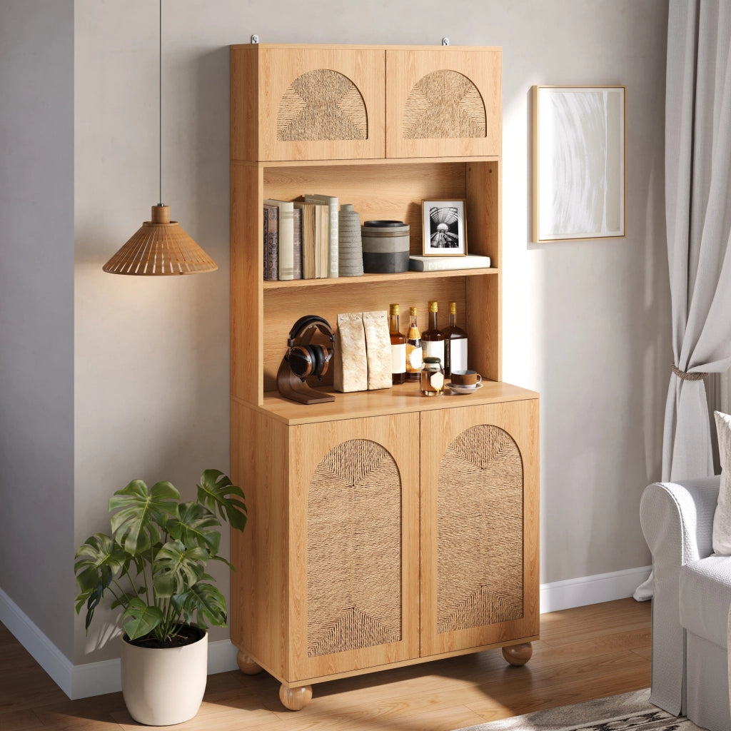 Credenza e madia con 2 ante, vano aperto e ripiano regolabile, per soggiorno e ingresso, naturale, 80 × 40 × 180 cm