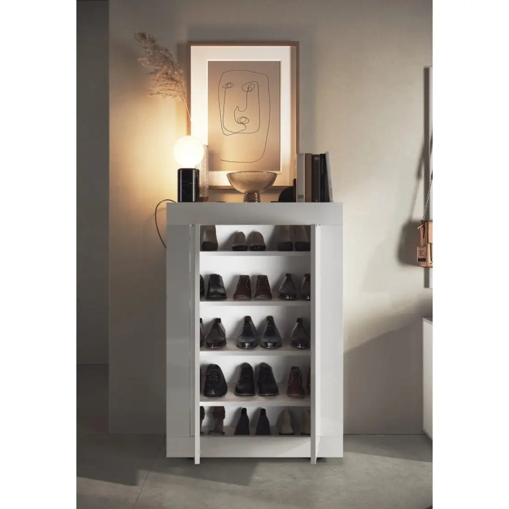 Mobile porta scarpe, collezione ISORA, colore bianco lucido laccato