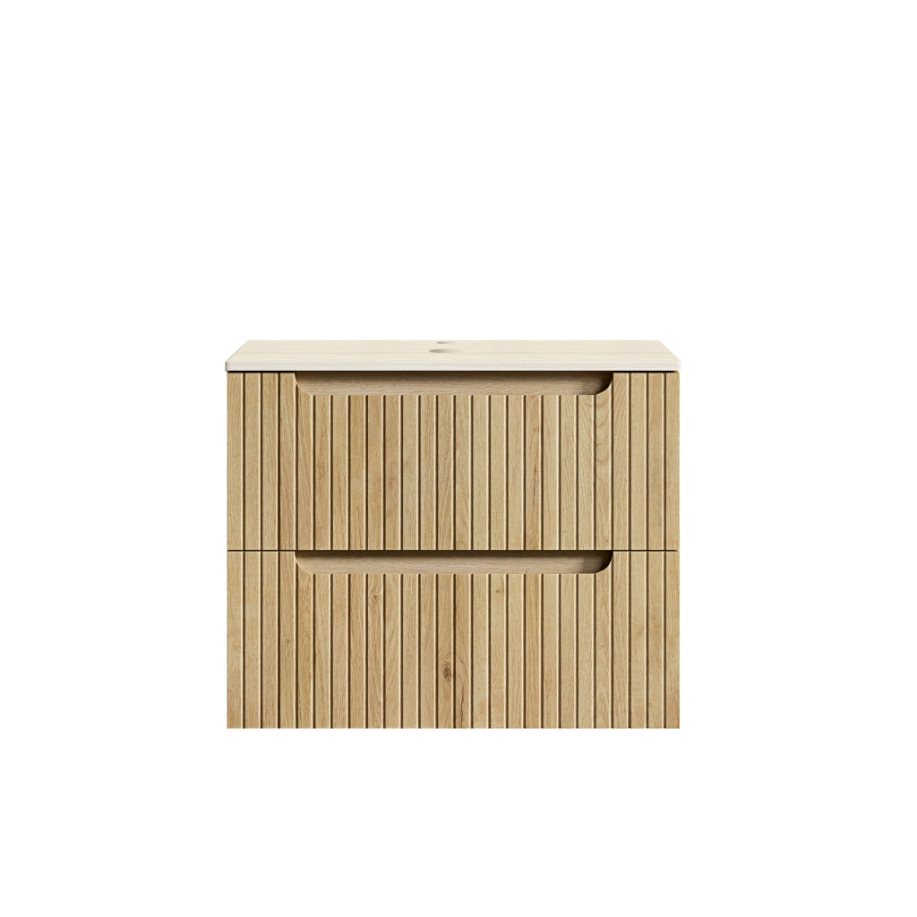 Mobile bagno con piano in pietra sinterizzata e struttura robusta; per bagno; 69×55×61 cm; rovere chiaro