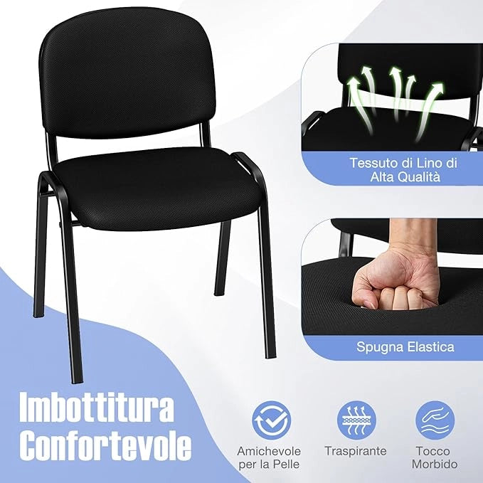 Set di 5 Sedie per Sala d'Attesa, Sedia Ospite Impilabile per Studio Ufficio, per Sala Conferenze, Sala d'Attesa, Portata 150 kg