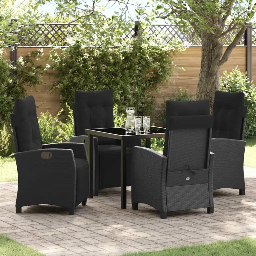 Set da Pranzo per Giardino con cuscino 5 pcs Nero polyrattan 3380422