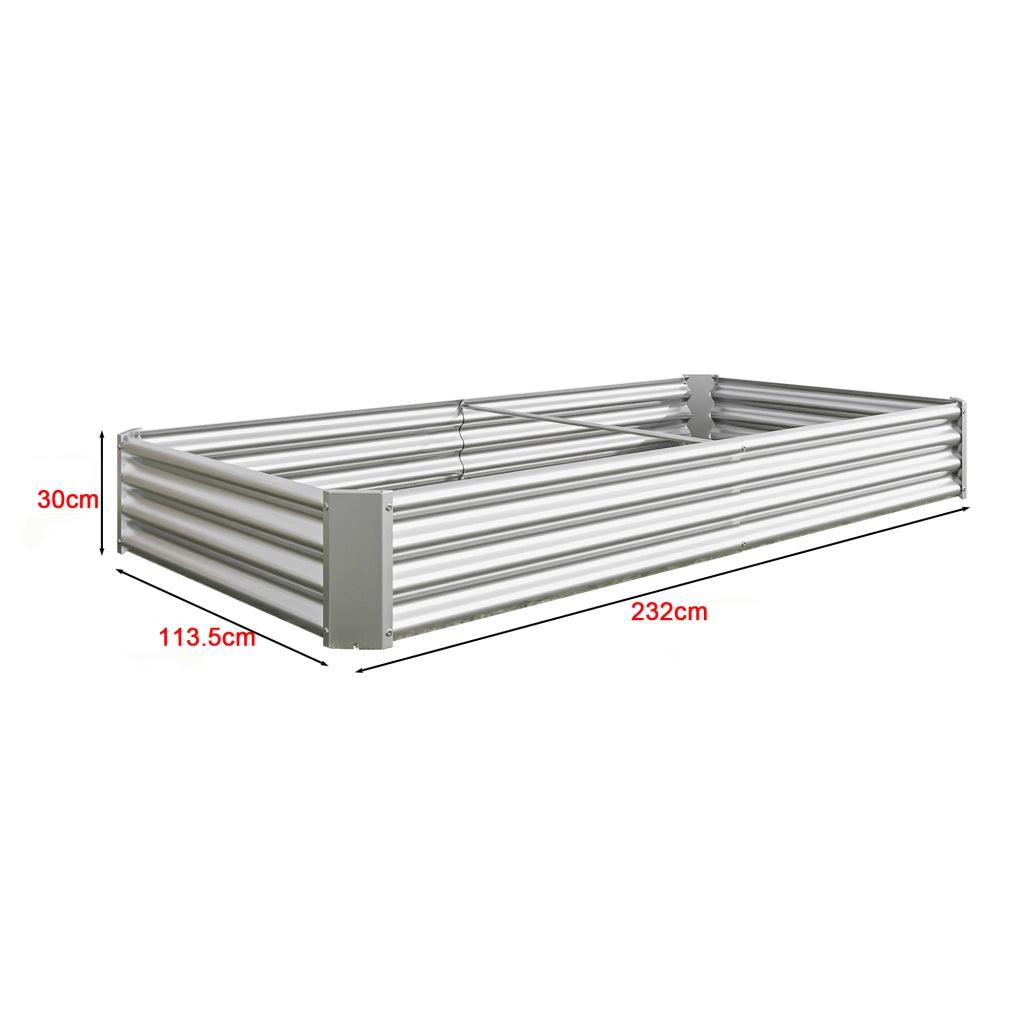 Orto rialzato su gambe in acciaio zincato senza fondo con bordi ripiegati argento 232 × 113,5 × 30 cm