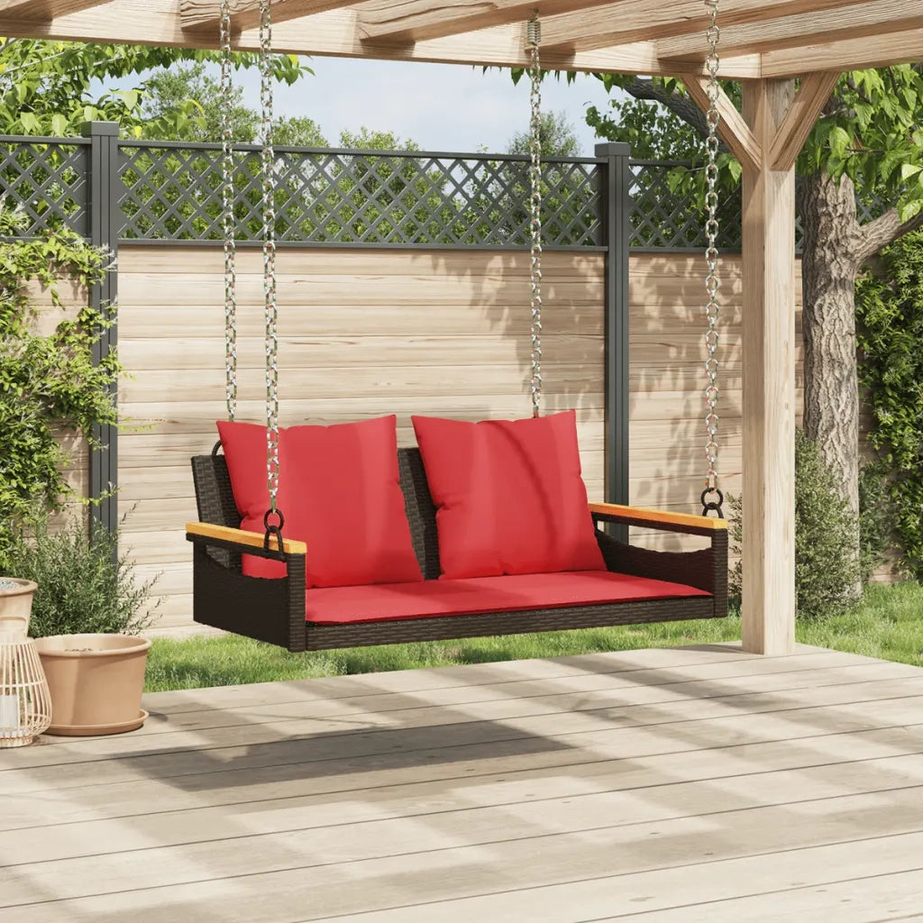 Panchina Dondolo con Cuscini Marrone 109x62x40 cm in Polyrattan