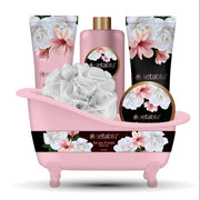 Trade Shop - Set Regalo Donna 5pz A Forma Di Vasca Da Bagno Rosa Portaoggetti Per Cura Benessere Corpo -