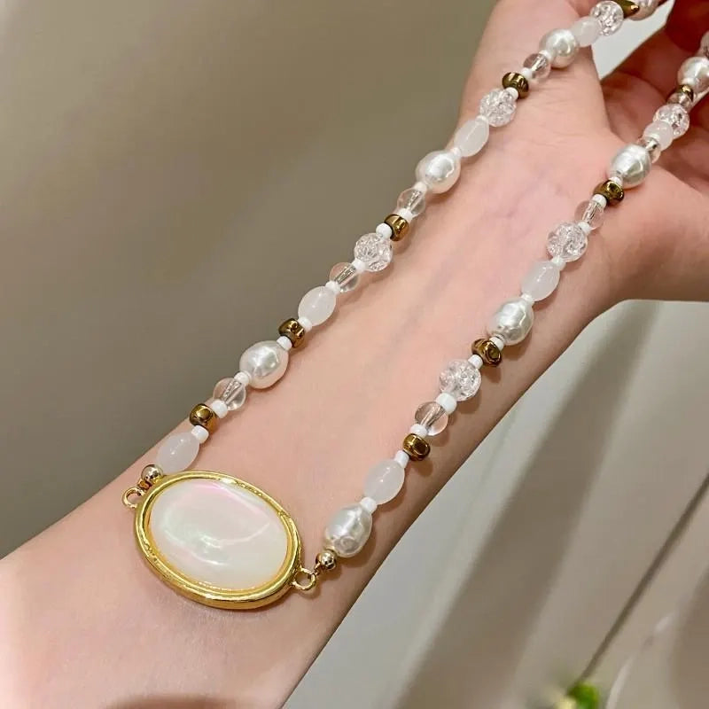 Collana ovale con perline di cristallo fatta a mano, regalo di Natale o di compleanno.