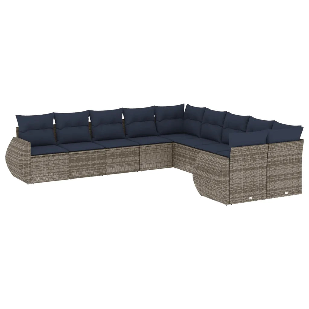 Set Divani da Giardino 10 pz con Cuscini Grigio in Polyrattan 3221910