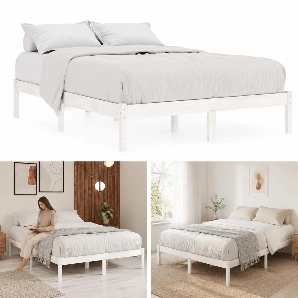 Solid Wood Bed White Pine 140x200 Cm