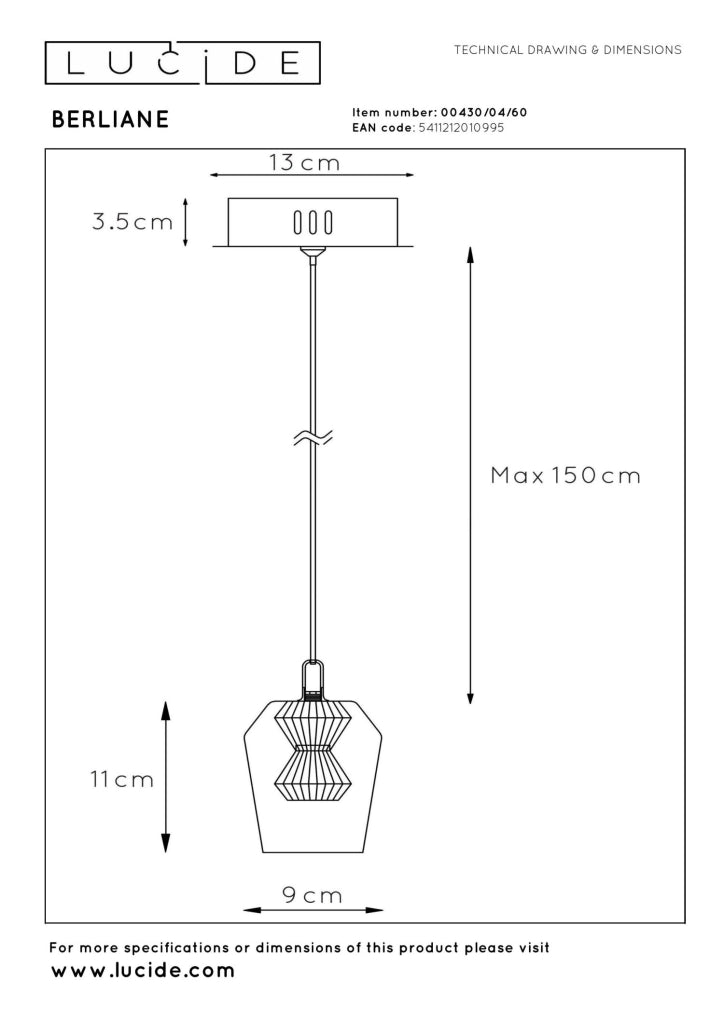 Lampada sospensione BERLIANE LED 4W vetro oro nero Lucide