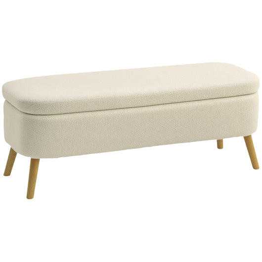 Panca Fondo Letto Contenitore 120x42x45 cm in Tessuto Teddy e Gambe in Legno Beige