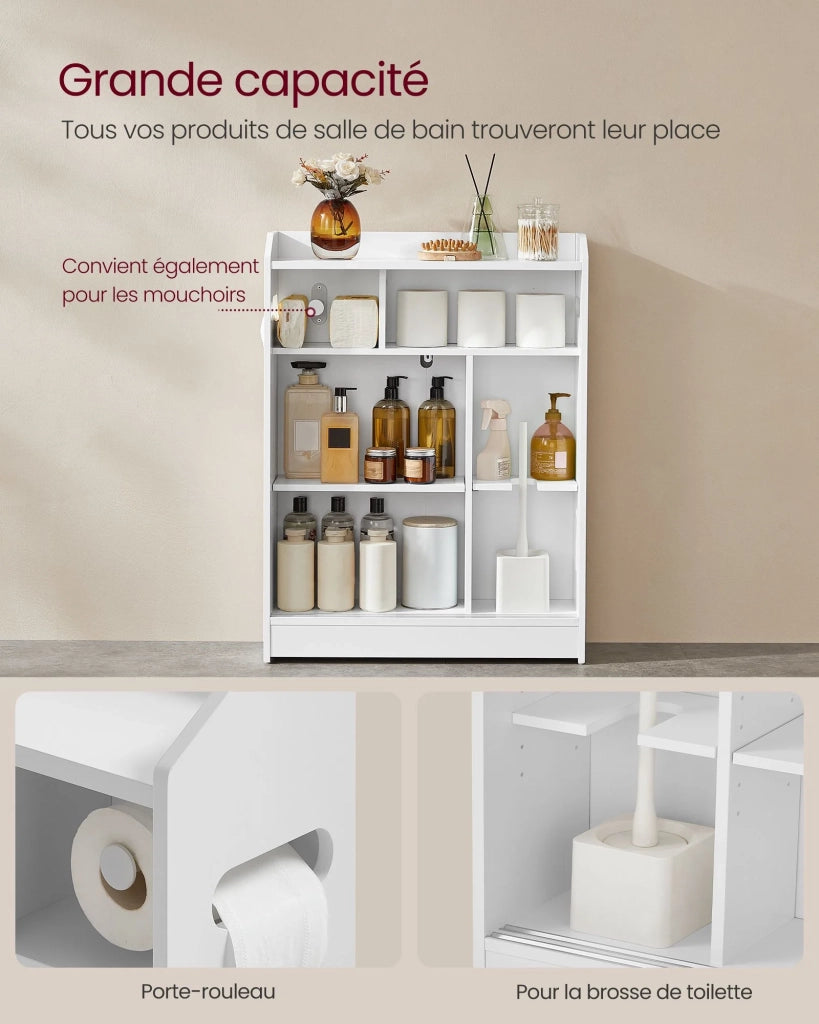 Mobiletto per WC mobiletto per il bagno porta carta igienica e scopino ante scorrevoli ripiani regolabili 20 x 60 x 80 cm bianco 12_0006595