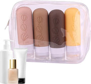 Set di dispenser per flessa 4-in-1 riutilizzabili in silicone per cosmetici - Must Haves da viaggio - Shampoo, condizionante capillare, bagnoschiuma.
