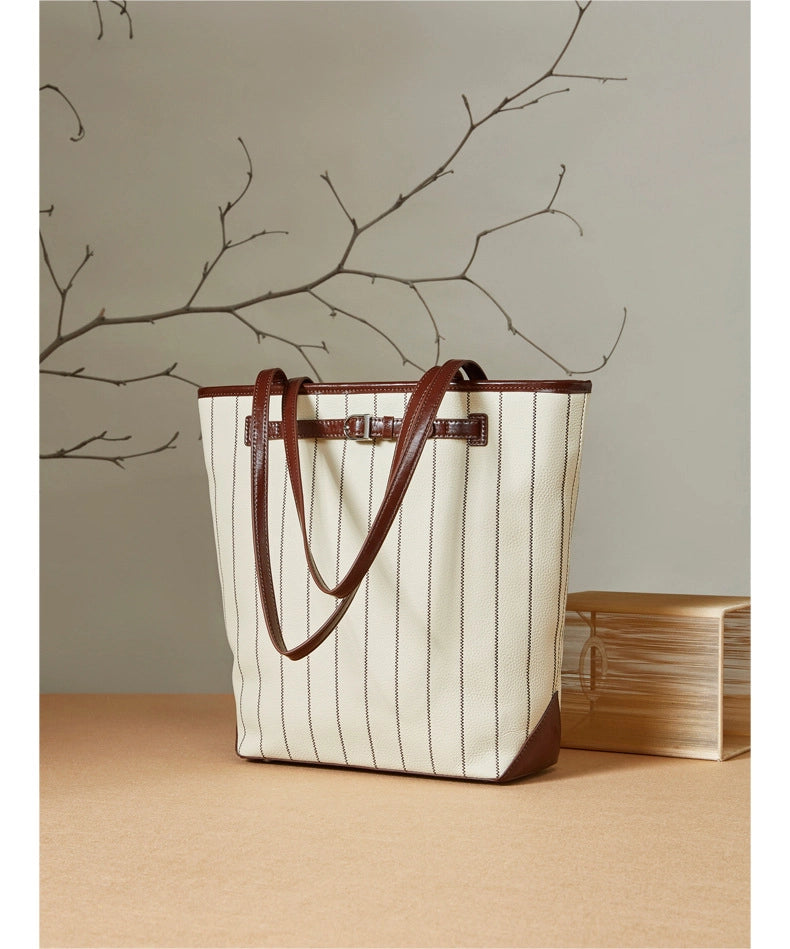 Borsa tote da donna in vera pelle, marrone