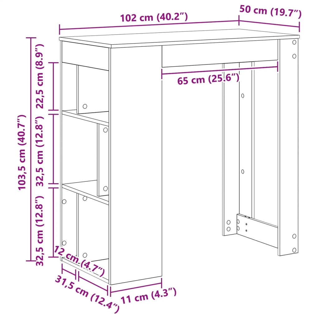 Tavolo da bar Rovere Nero 102 x 50 x 103,5 cm Legno multistrato 8003918