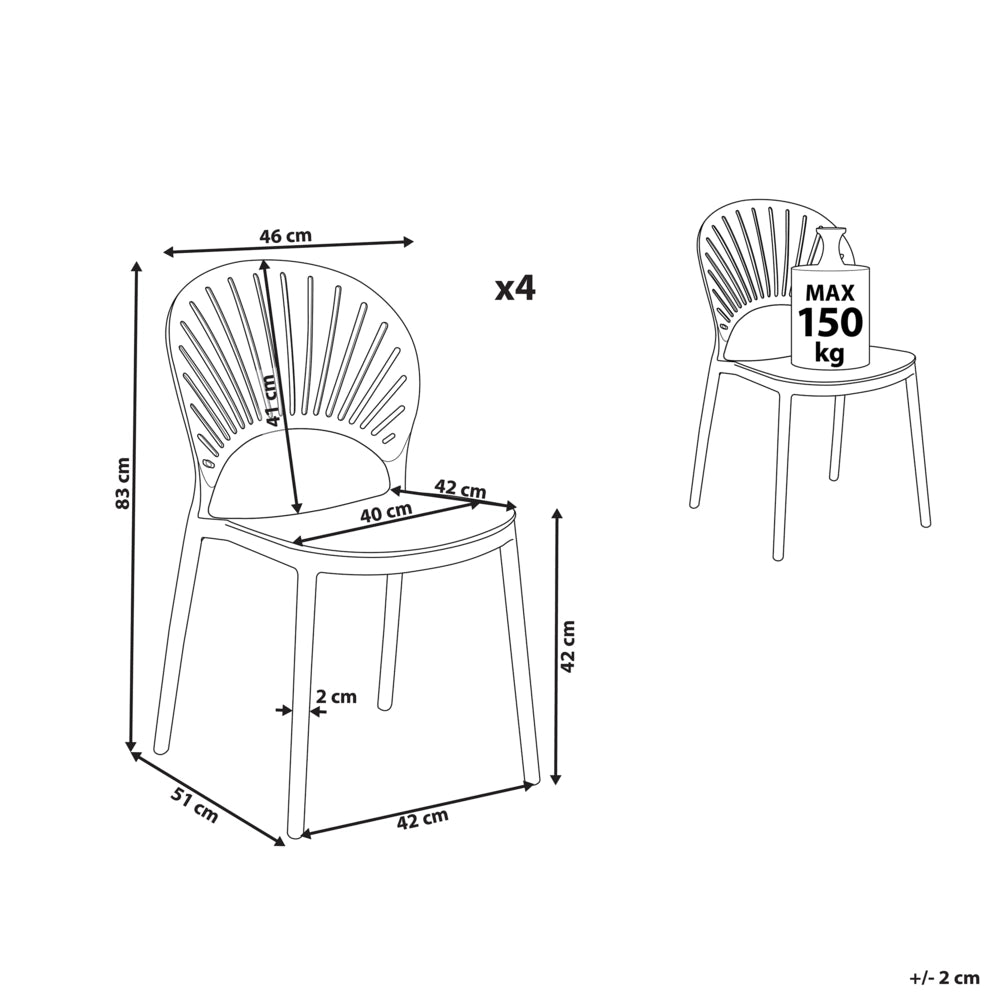 Set di 4 sedie da pranzo in plastica rosa per interni ed esterni da giardino impilabili in stile minimalista