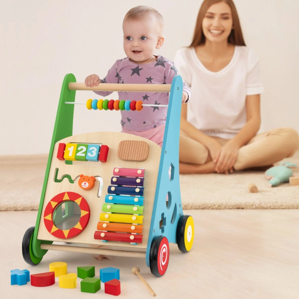 Camminatore per bambini in legno, Camminatore per attivit¨¤ di apprendimento a spingere e tirare 36x32x47cm-Primi passi