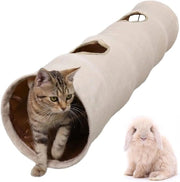 Tunnel per Gatti, Roditori e Piccoli Animali - 2 Grotte Beige 115 * 25 cm