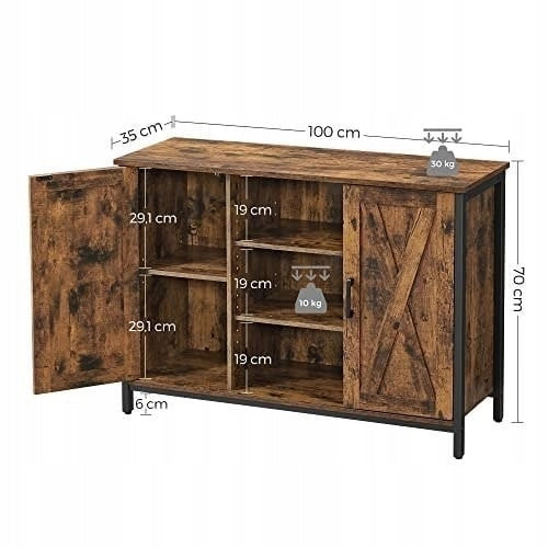 Credenza, cassettiera, mobile laterale con ripiani aperti, vintage, cucina, soggiorno, loft