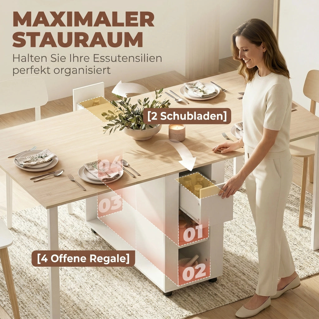 Tavolo allungabile da pranzo per 6 persone con cassetti ¨C zephmum ¨C 168 cm