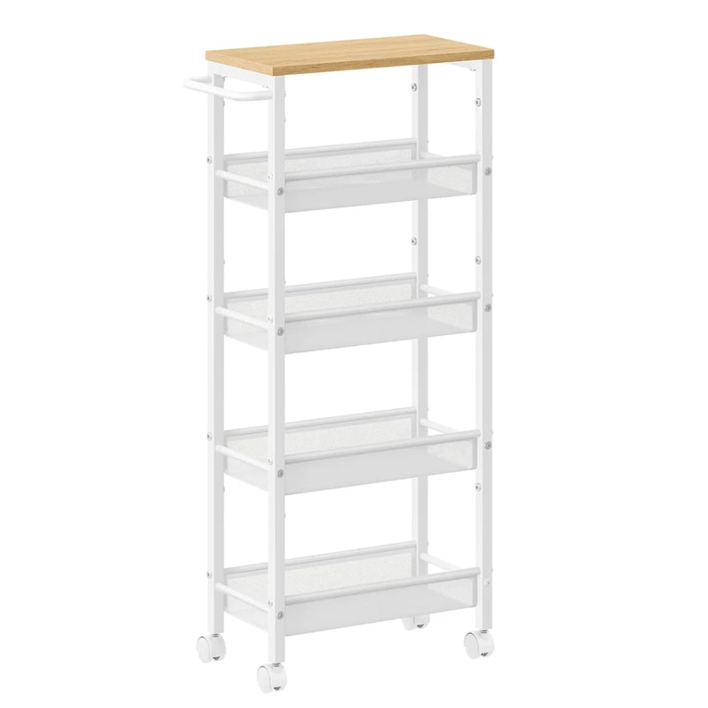 Carrello di servizio ripiano portaoggetti mobile design sottile ruote girevoli a 360° struttura in metallo per cucina soggiorno ufficio bianco 12_0005291