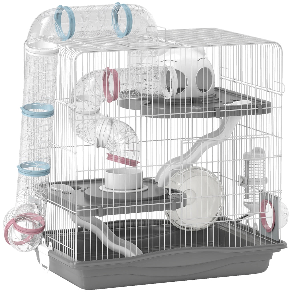 Gabbia per Criceti 3 Livelli 14 Tubi con Casetta e Rampa ¨C zephmum ¨C Grigio 45x30x45 cm