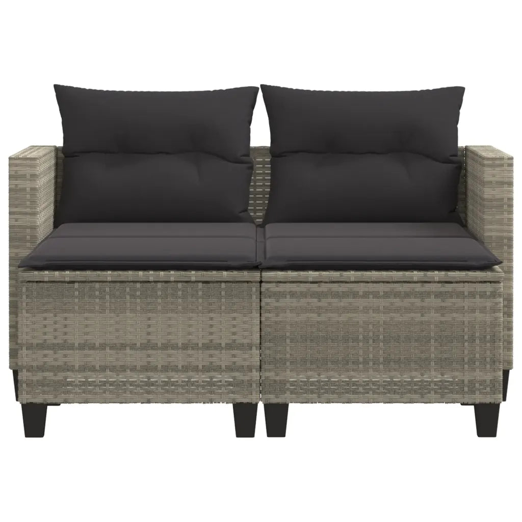 Divano da Giardino 2Posti con Sgabelli Grigio Chiaro Polyrattan