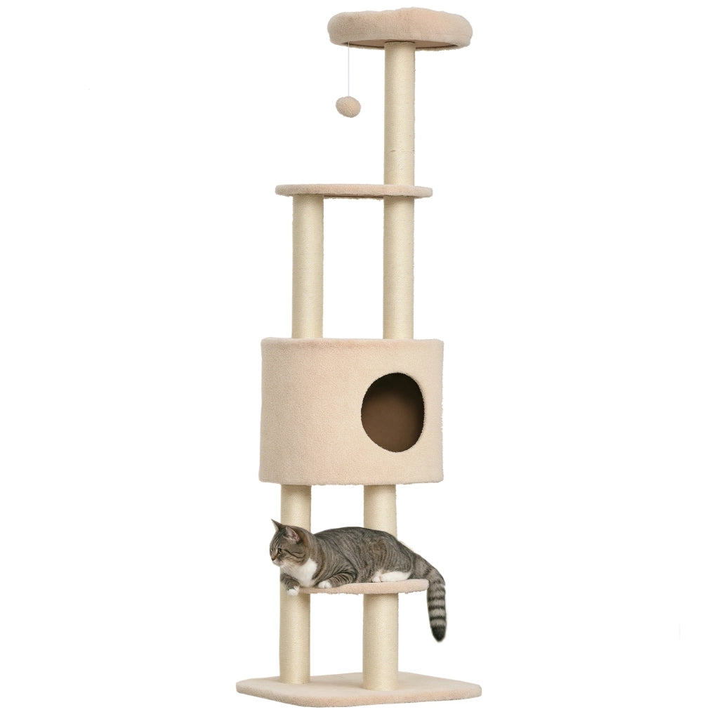 Albero per gatti con tiragraffi e piattaforme ¨C zephmum ¨C beige 148 cm