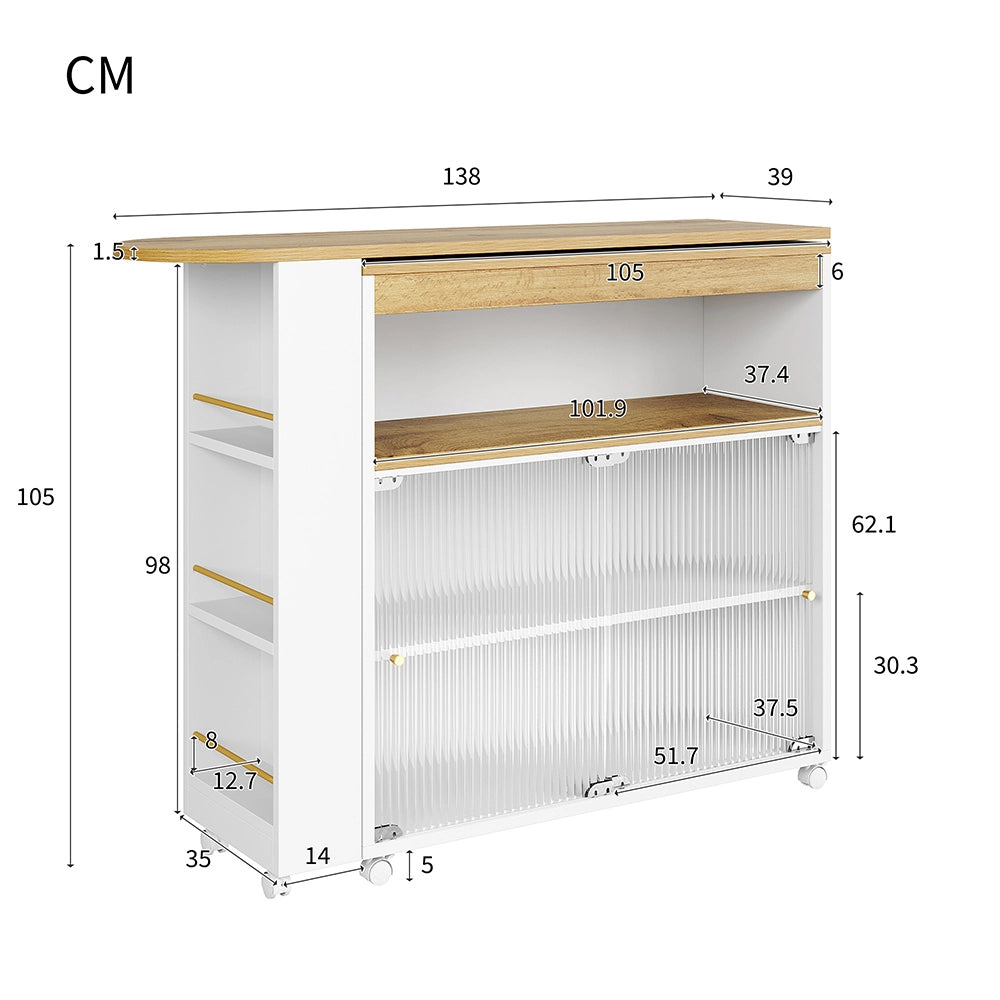 Buffet bar estensibile con LED - Xylo - Bianco con ripiani